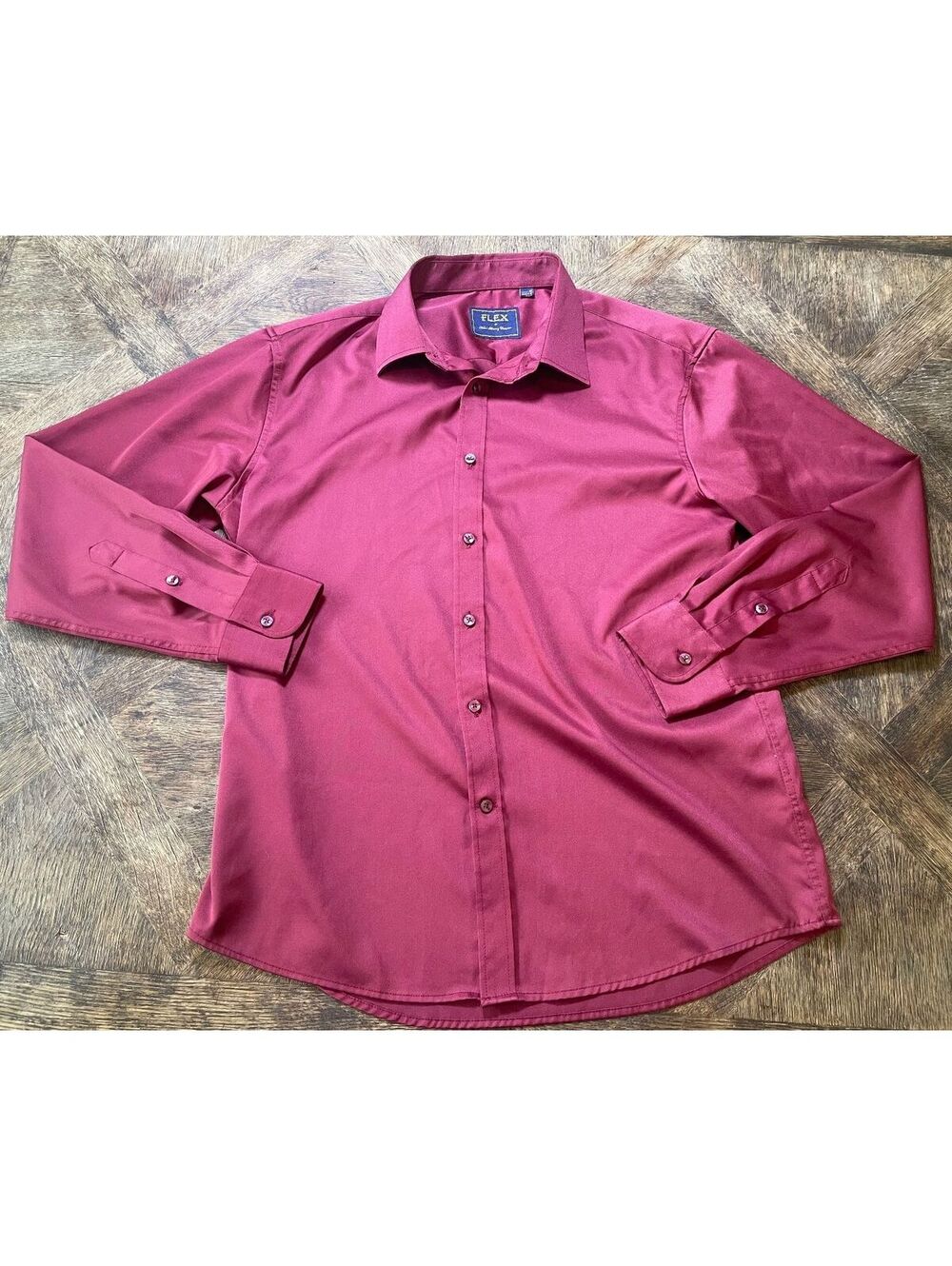 Flex Men's Luxury Silky Lightweight men maroon red long sleeve button down polo